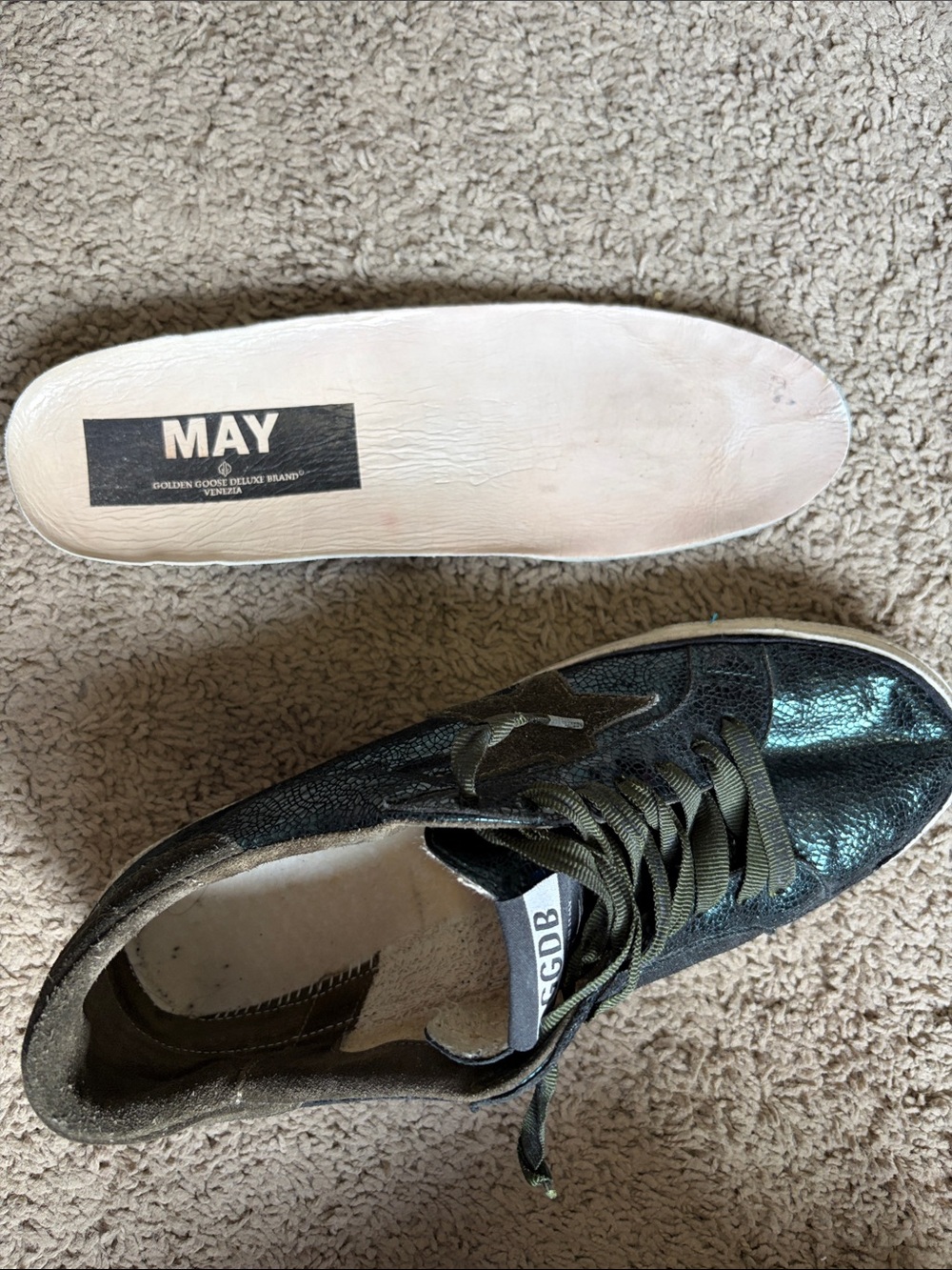 Golden Goose May leather trainers green sneaker glitter Sz 40 Mens 7 Women 10 - Picture 13 of 15
